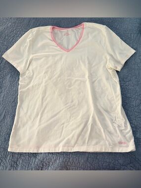 Izod Women's White V-Neck Tee with Pink Trim